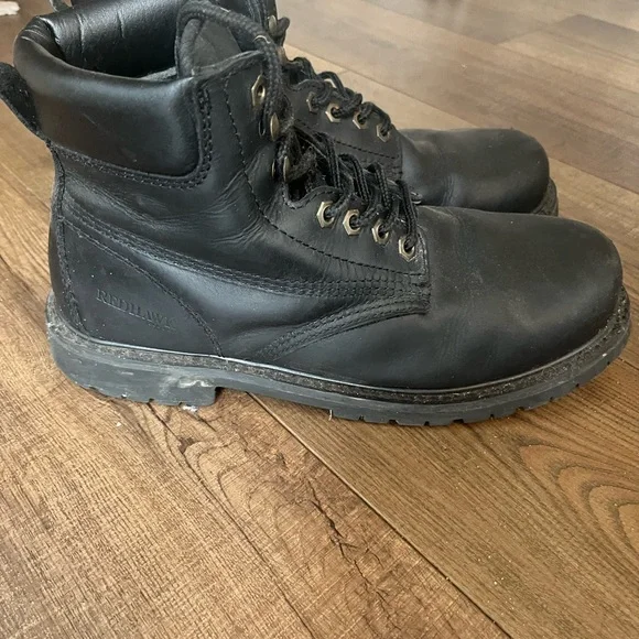 Men's Black Leather Lace-Up Work Boots - Picture 1 of 4